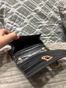 LVL99 Black Croc Embossed Clutch with Gold Chain