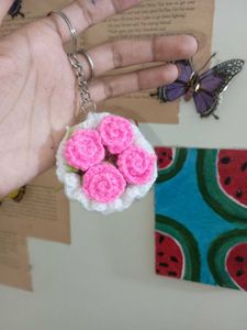 Crocheted Flower Keychain Charm