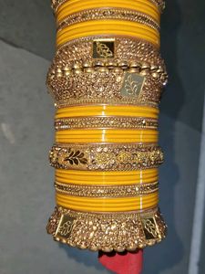 Yellow &amp; Gold Designer Bangles Set