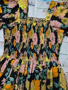Floral Smocked Square Neck Dress