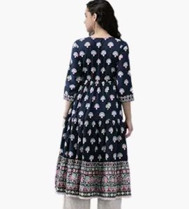 Rain &amp; Rainbow Navy Blue Printed  Anarkali Kurta