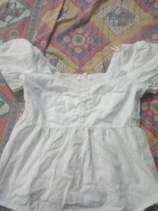 White Puff Sleeve Peasant Top