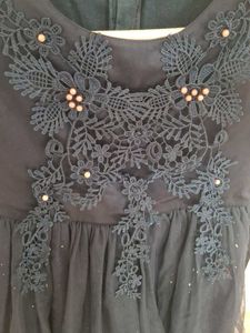 Navy Blue Embroidered Party Gown