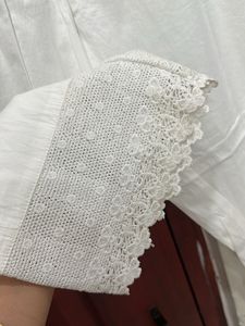 With tag Elegant White Lace Trim Palazzo Pants