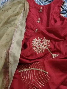 Anarkali Red suit with golden duppata