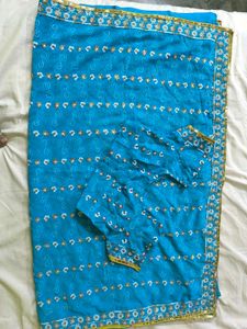 Beautiful Blue Saree with Floral Border