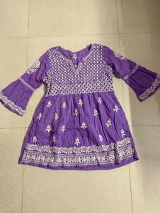 Purple Embroidered Flared Kurti