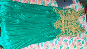 Emerald Green &amp; Gold Embellished Dress