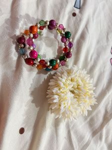 Vibrant Beaded Bracelet & Hair Clip Set