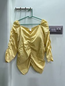 Cute Yellow Gingham Ruched Top