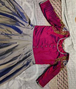 Magenta Silver-Grey Party Wear Gown