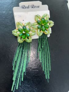 Green Flower Dangle Earrings
