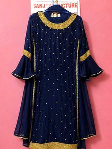Navy Blue Party Wear Suit Set with Dupatta (Size M