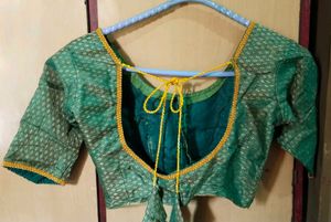 Green Brocade Readymade Saree Blouse
