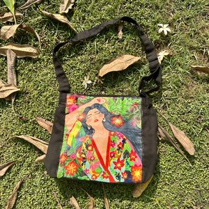 Brand new Handpainted Large spring Girl tote bag