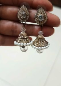 Stunning Jhumka Earrings with Pearls &amp; Crystals