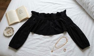 Off-Shoulder Black Crop Top ✨