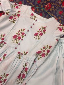 Light Blue Floral Printed Kurta with palazzo pants