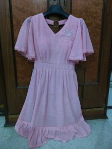 Pastel Baby Pink A-Line Midi Dress