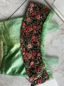 Lehenga Peach Color With Green Off Shoulder Blouse Fitting Margin Available