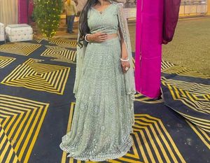 Beautiful Pista Colour Lehnga With Padded Blouse A