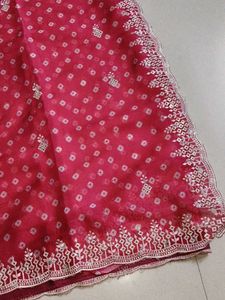 Beautiful Pink Saree with Intricate White Embroide