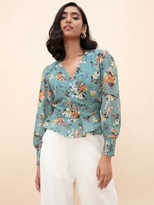 Floral Print Wrap Top