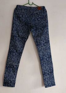 Coral Print Beautiful Blue Jeans