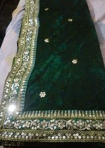😱Emerald Green 💚 Sequined mehandi saree 💕