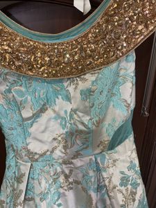 Stunning Teal Brocade Tiered Gown