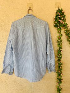 Striped Button-Up Shirt with Floral Embroidery