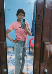 Pink Tie-Front Top & Ripped Jeans Combo