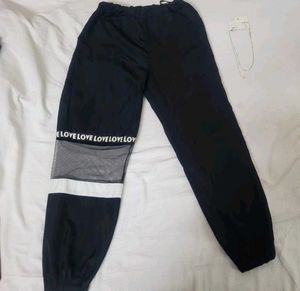 Graphic letter mesh panel joggers