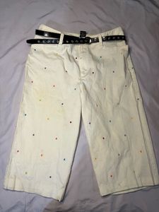 Cream Polka Dot Capris with Belt