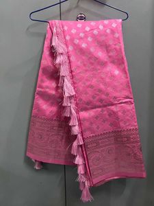 Beautiful Pink Silk Saree with Tassels and blouse