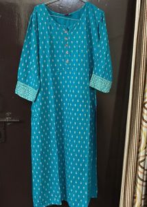 Ferozi blue jacketed kurta with beautiful print