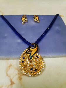 Beautiful Blue Diamond Cut Beads Set With Earring