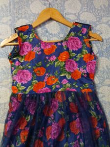 Navy Floral Print Anarkali