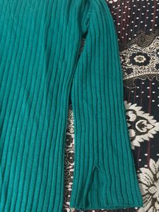 Green Ribbed Mock Neck Dress