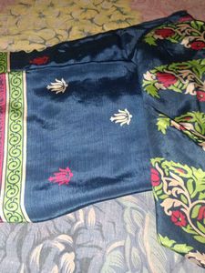 Blue Silk Saree with Floral Print