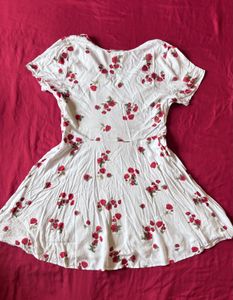 White Floral Printed Flare Mini Dress