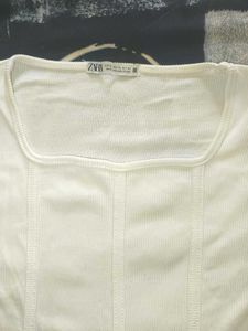 Cream Ribbed Square Neck Top