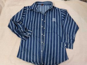 Striped Denim Button-Up Shirt