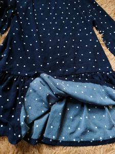 Navy Polka Dot Long Sleeve Ruffle Dress