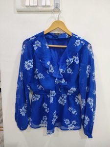 Floral Print Ruffle V Neck Top