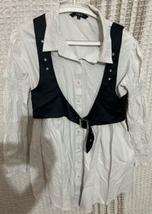 Chic White Shirt Dress with Black Harness