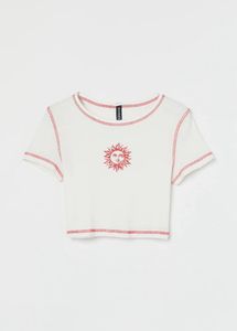 H&M White Cropped Top with Sun Design