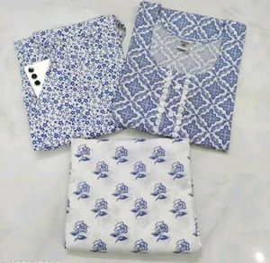 Blue &amp; White Printed Kurta Set with Dupatta