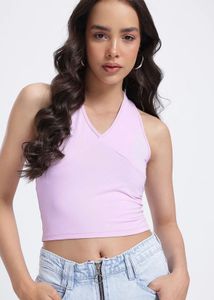 GLITCHEZ Lilac Halter Neck Crop Top