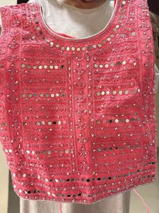 Sparkling Pink Tiered Mirror Work Skirt